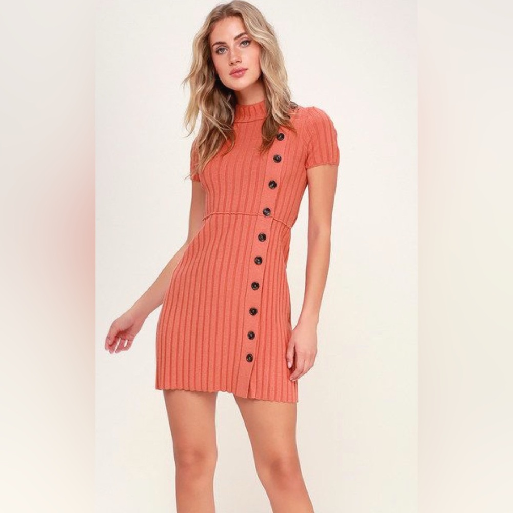 Free People Coral Ribbed Mini Dress